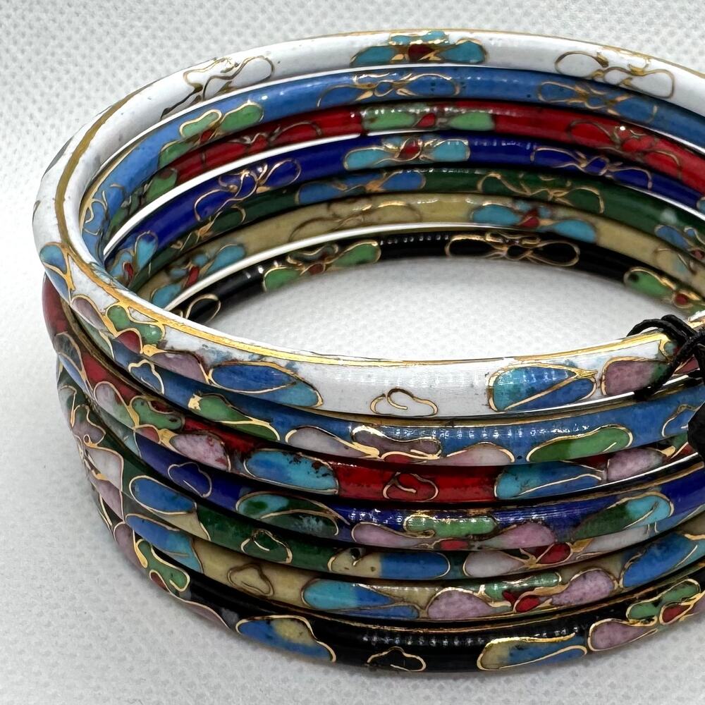 NEW 7pc Cloisonne Bracelet Set Samara Multicolor Enamel Bangles Size 8 Lovely